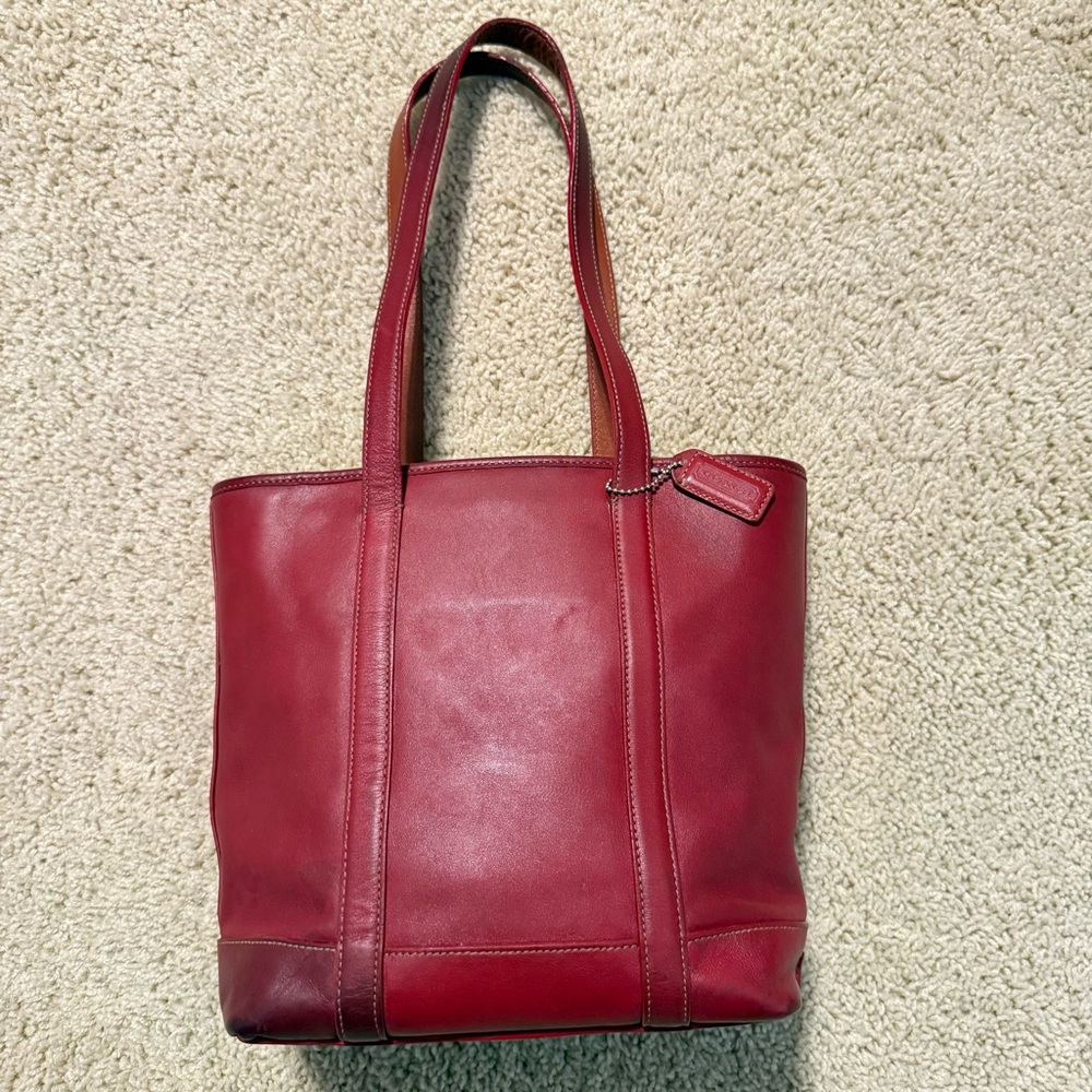 Vintage Coach Red Leather Tote Bag 5187 - Picture 3 of 8